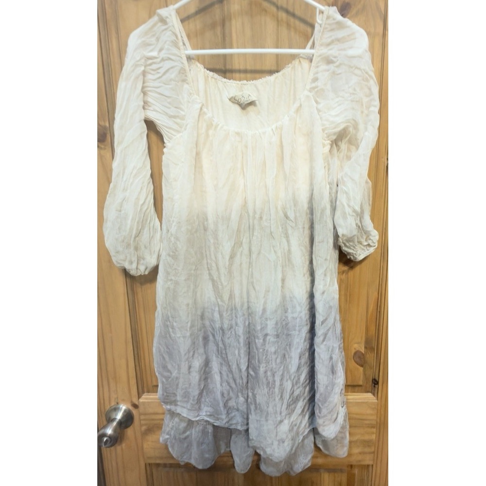 Sofia Made in Italy Ombre Tunic Top Ivory Gray Lagenlook Boho Art to Wear